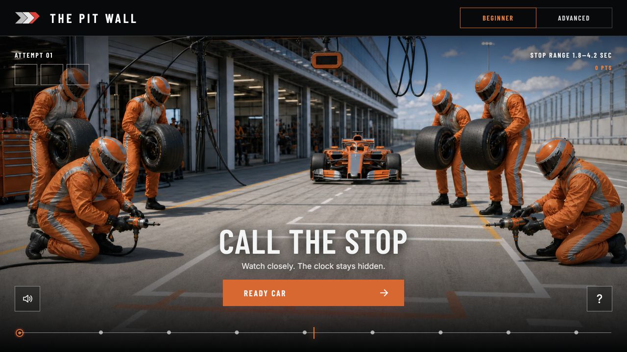 The Pit Wall Formula One pit-stop timing game screenshot